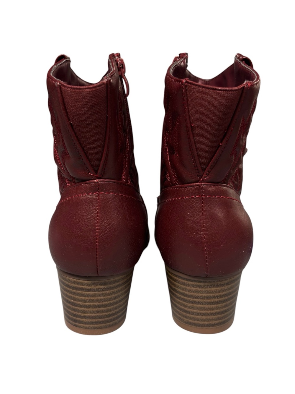 Torrid | Burgundy Red Faux Leather Embroidered Cowboy Ankle Boots - Wide Width - Picture 6 of 9